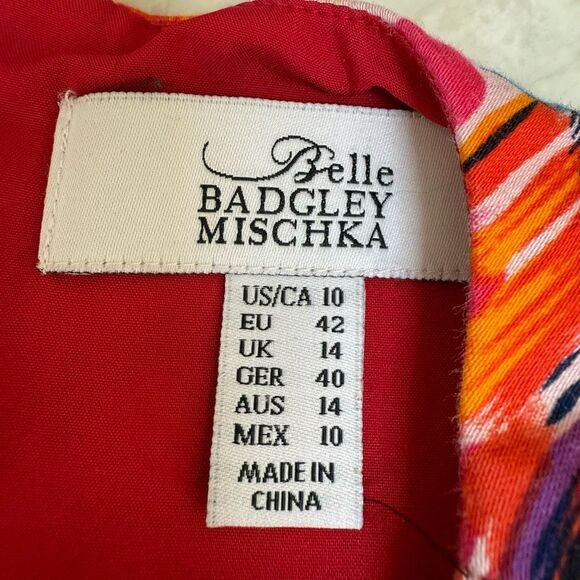 Belle BADGLEY MISCHKA Ikat Sheath Dress, Orange Pink Multi-color size 10 cotton - Picture 6 of 11